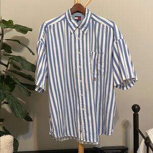 Vintage Tommy Hilfiger Cotton Blue and White Striped Shirt